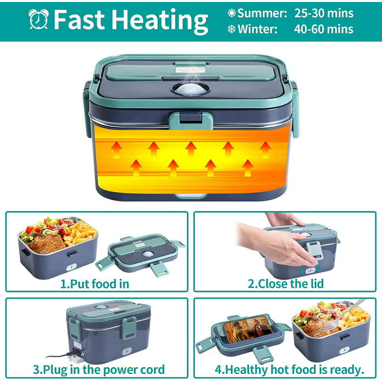 AosFero 80W1.8L Portable Heated Electric Lunch Box,3 in1 food warmer lunch  box（12/24/110-230V） suitable for Car/Truck/Home.Free 120ml salad bottle and  dishwashing cotton, with fork、spoon、carrying bag - Yahoo Shopping