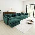 thumbnail image 4 of 146.5” Green Modular Sofa, 4 Seater L Shaped Chenille Sectional for Living Room, Cloud Couch with Ottoman, Sofá moderno, 4 of 14