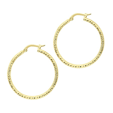 - 14K Yellow Gold 1.5x25mm Shiny Diamond Cut Fashion Sparkle Large Hoop Earrings with Hinged