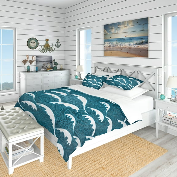 Designart 'Waves Pattern' Nautical & Coastal Duvet Cover Set