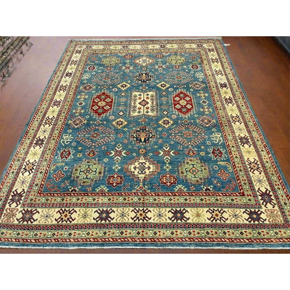 Kazak 8X10 Light Blue Handmade Wool Rug # 13894