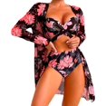 thumbnail image 1 of Kiosan Conjunto de bikini para mujer, traje de baño de 3 piezas, kimono floral, parte superior triangular anudada en la parte delantera, falda de traje de baño inferior de cintura alta, 1 of 4