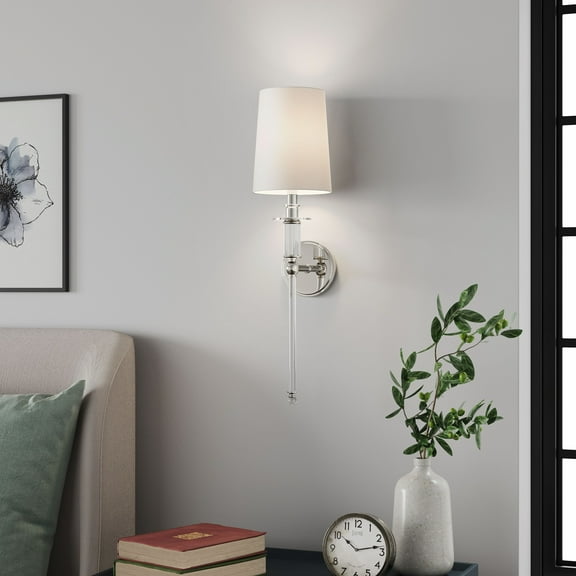 Millennium Lighting 1 Light 26 inch Wall Sconce with White Linen Shade Polished Nickel