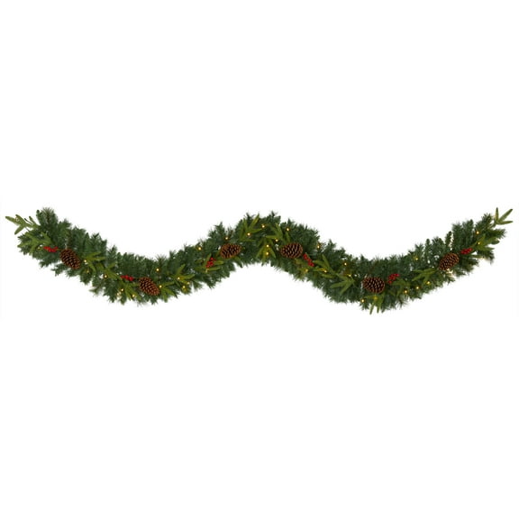 Nearly Natural 9ft Mixed Pine Christmas Garland w/ 50 Clear LED Lights Berries