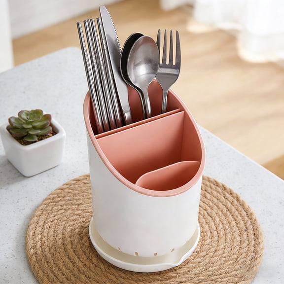 2026 Utensil Drying Holder, Kitchen Utensil Holder for Countertop, Self Draining, Small Utensil Cutlery Flatware Silverware Holder Drainer Cup (Pink)