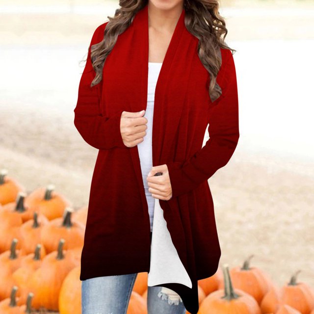 EQWLJWE Cardigan Ouvert pour Femmes, Manches Longues, Mode Décontractée, Imprimé, Grande Taille