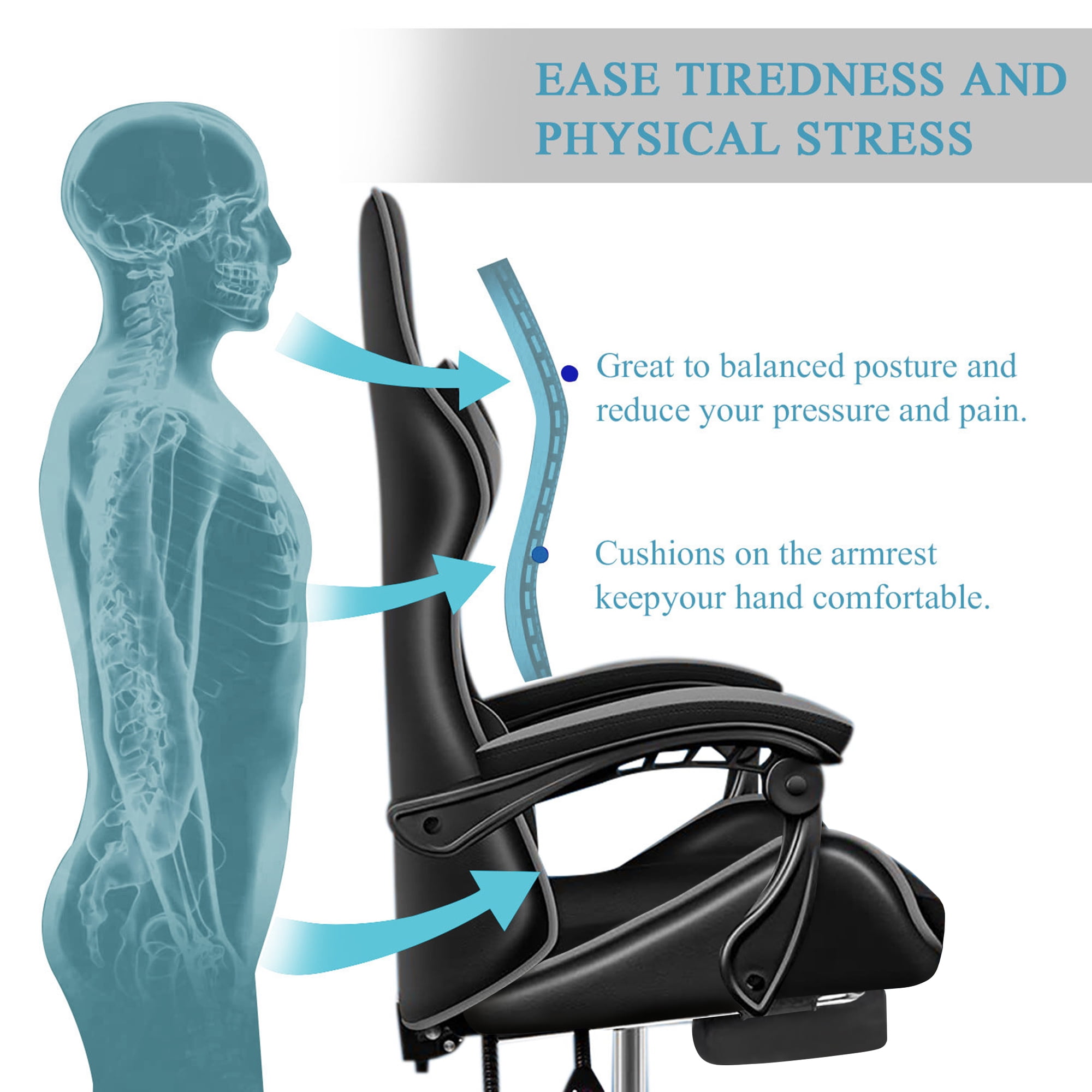 Dubbin Gaming Chair, Ergonomic Office Chair High-Back Swivel Chair with  Footrest and Lumbar Support 