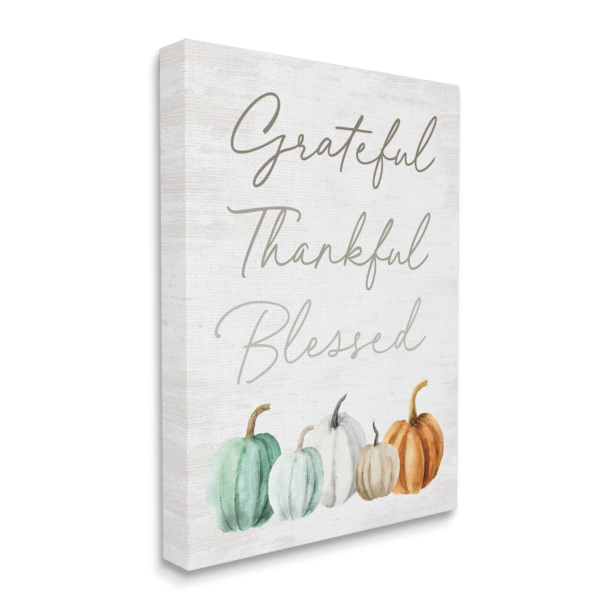 Grateful Thankful Blessed Script Rustic Arranged Pumpkins Botanical & Floral Graphic Art Gallery-Wrapped Canvas Print Wall Art