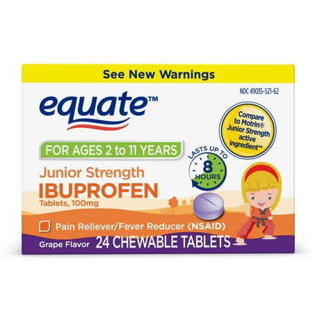 Equate Junior Strength Ibuprofen Chewable Grape Tablets, 100mg, 24