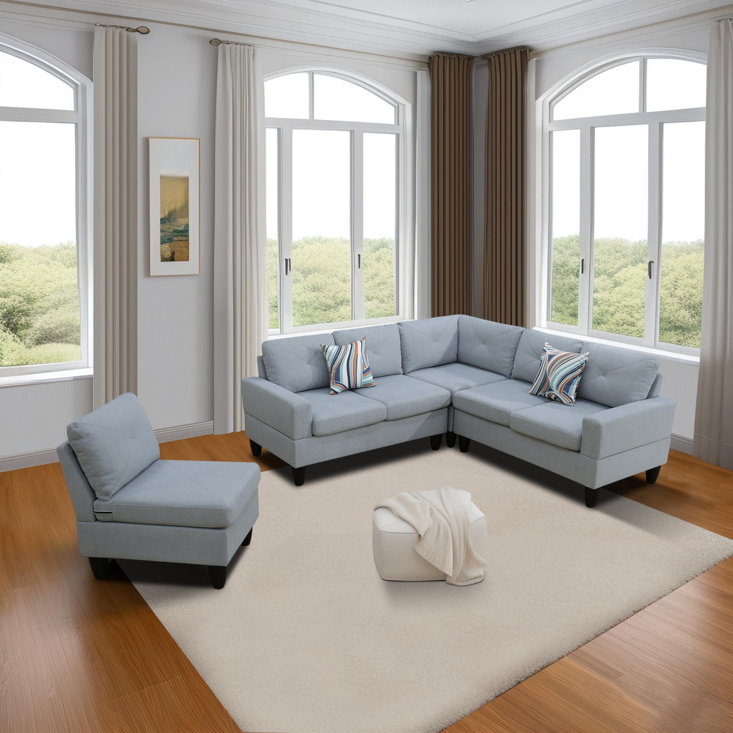 4-Piece Couch Living Room Sofa Set, 6 Seater Modular Sectional Couch L Shaped Corner Sofa, Grey