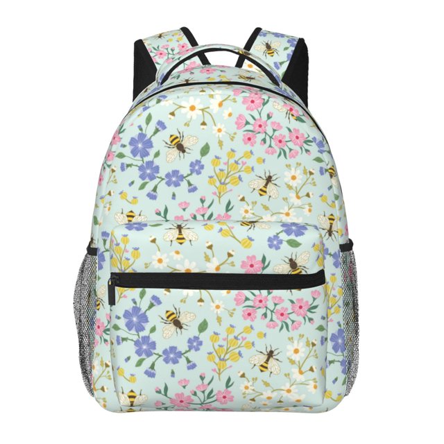 Fotbe Honey Bees And Flowers Mochila Casual con Estampado para Escuela, Viajes y Actividades al Aire Libre - Duradera, Ligera y Cómoda