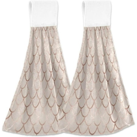 

SKYSONIC 12 x17 Hanging Kitchen Hand Towels Dishcloths Sets with Loop Rose Gold Mermaid Scales Absorbent Hand Towels 2 Piece Sets Mermaid Tail