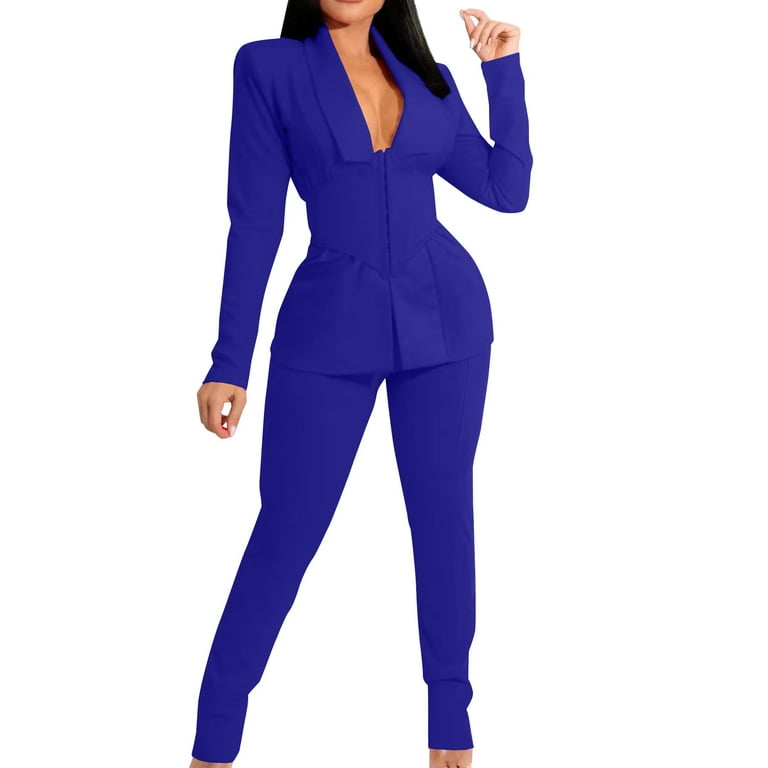 Women Elegant Pullovers Pants Suit Womens Two Piece Lapels Suit Set Office  Business Long Sleeve Formal Jacket Pant Suit Slim Fit Trouser Jacket Suit