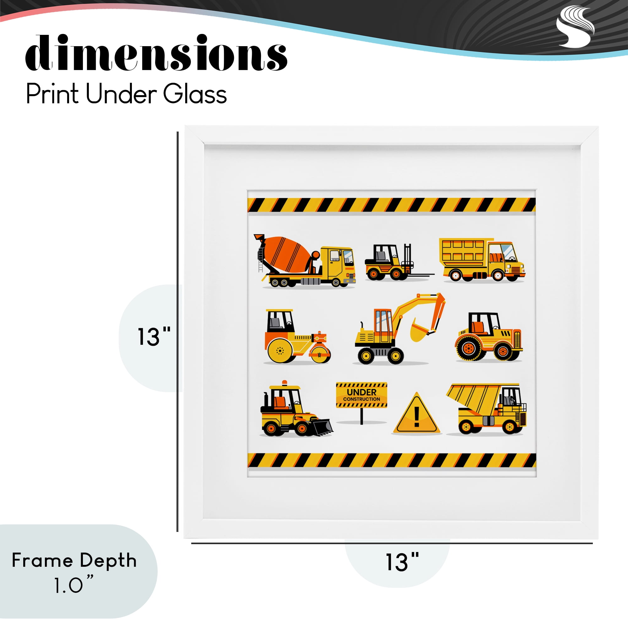 Stupell Industries Construction Vehicles with Warning White Framed Print Under Glass, design by Creative Studio