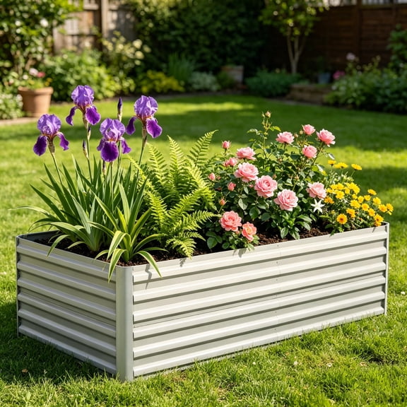 Galvanized Steel Square Raised Garden Bed, Metal Outdoor Planter Box for Vegetables Flowers Herbs, Sturdy Durable Gardening Planting Container