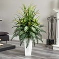 thumbnail image 4 of Nearly Natural 4' Mixed River Fern and Dogtail Artificial Plant in White Planter, Green, 4 of 5