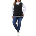 thumbnail image 2 of Agnes Orinda Women's Plus Size Sweater Vest Cable Knit V Neck Sleeveless Preppy Style Casual Pullover Tank 3X Black, 2 of 6