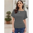 thumbnail image 2 of Women's Solid Short Sleeve Boat Neck Dolman Top with Side Shirring Trendy Casual Loose Fit T-Shirt, 2 of 7