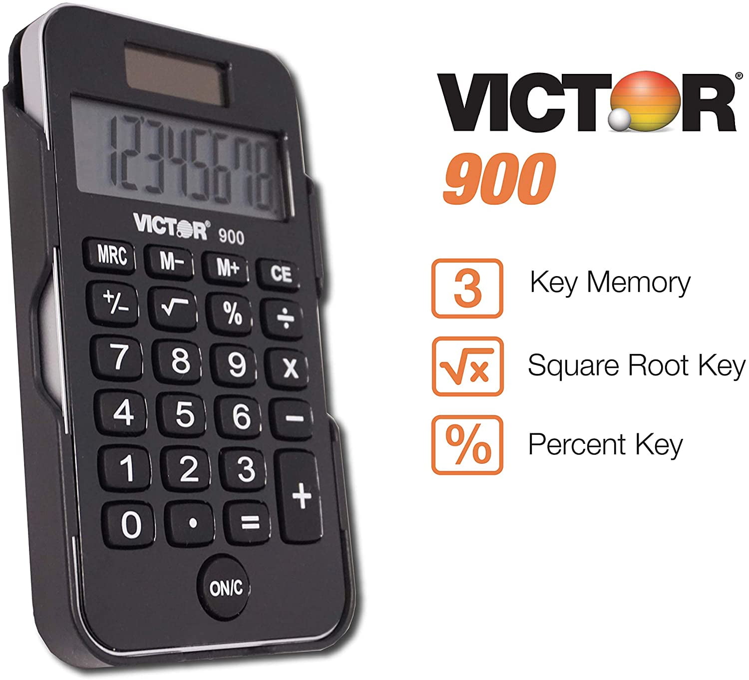 900 8-Digit Standard Function Calculator with Hard Protective Cover, Solar and Battery LCD Display, Small Pocket for Students Professionals, Black, 0.3" x 2.5" 4.3"