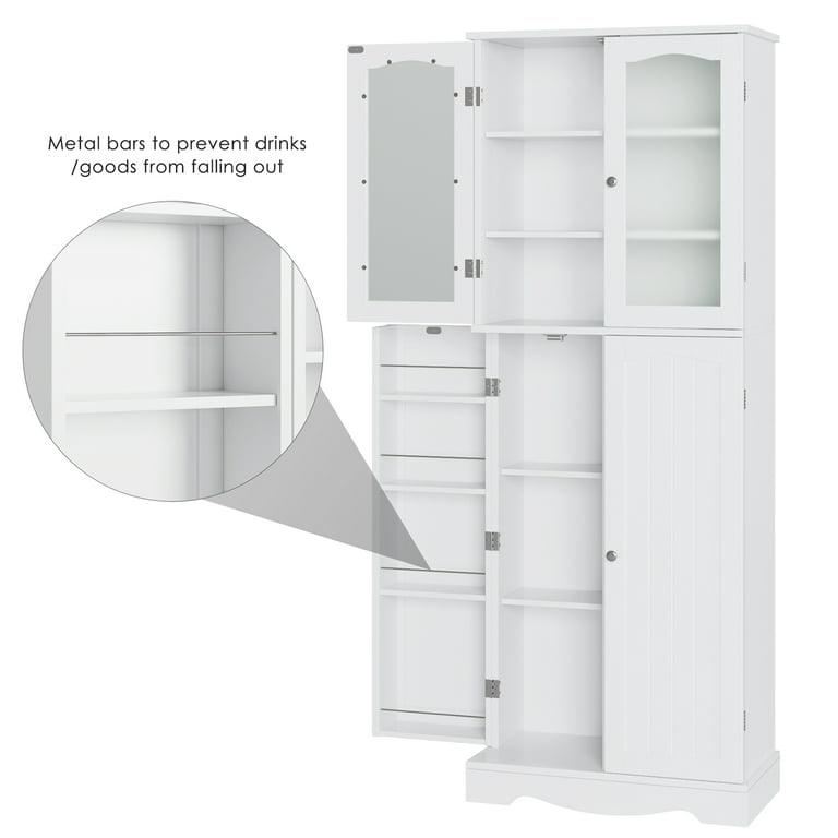Homfa 66.5'' Tall Kitchen Pantry Cabinet, 2 Glass Door Storage Cabinet with  3 Large Drawers, White