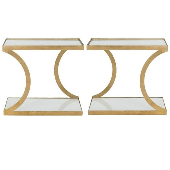 Home Square Iron and Glass Accent Table in Gold and White - Set of 2