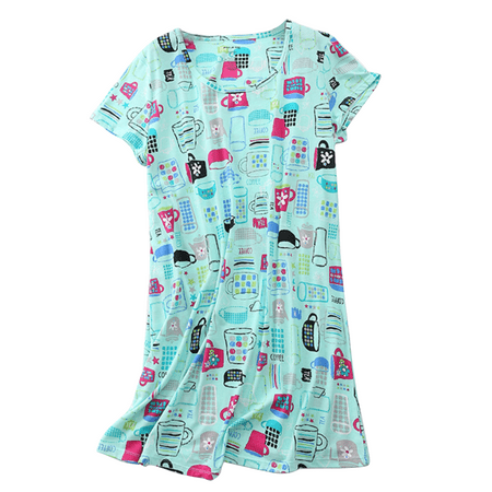 

Lu s Chic Women s Cotton Sleepwear Short Sleeved Nightgown Cute Night Gown Mid Thigh Length Blue Cup Medium