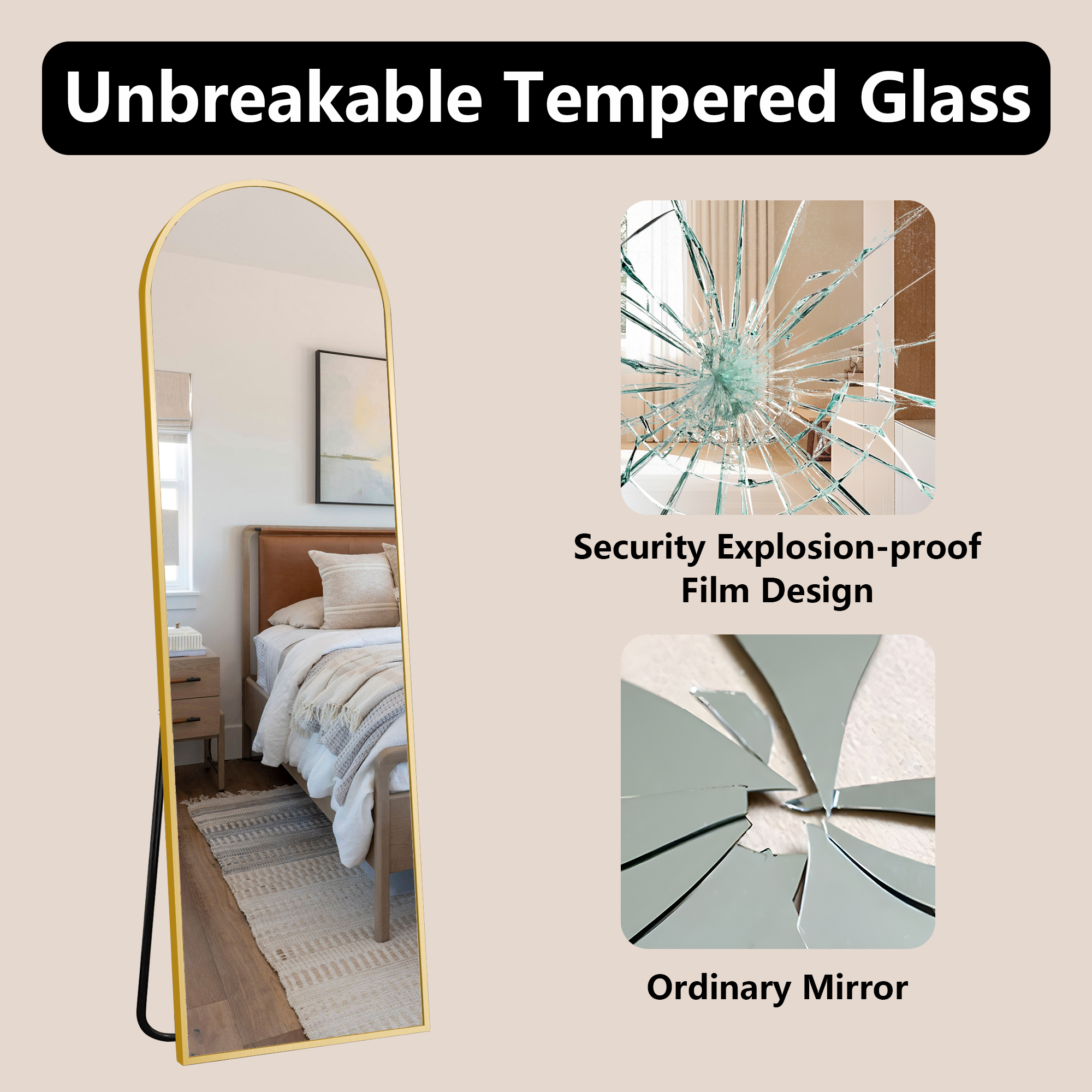 MAYEERTY Gold Arch Full Length Mirror, Wall Mount or Freestanding for Bedroom/Living Room, 58" × 18"