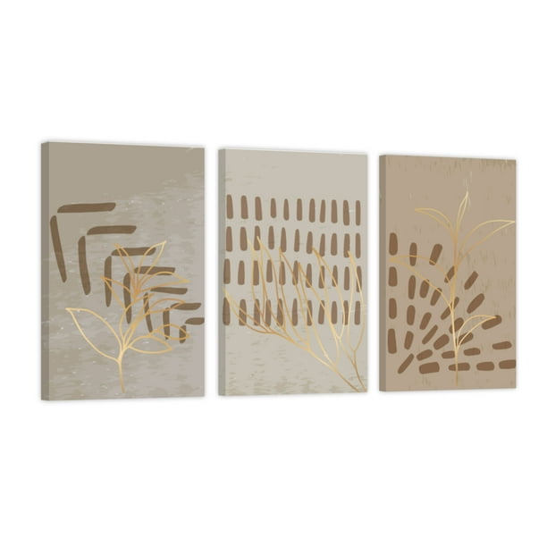 Cuadro Decorativo Tríptico Vertical Follaje Minimalista Canvas Revolution Set De 3 Cuadros 30x45 cm