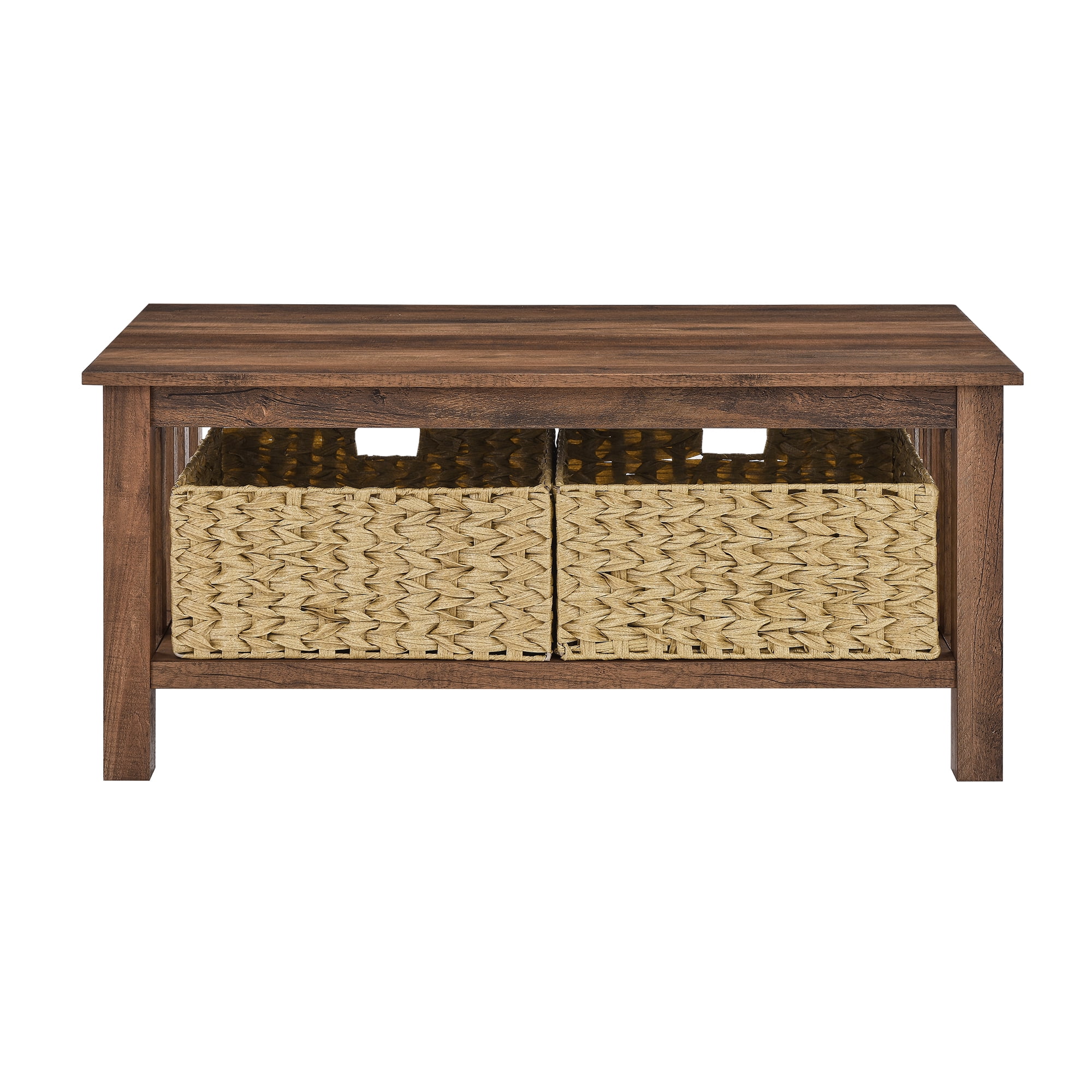 Woven Paths Farmhouse Mission Rectangle Coffee Table with Baskets, Reclaimed Barnwood