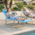 thumbnail image 3 of Outsunny Folding Chaise Lounge Pool Chairs, Outdoor Sun Tanning Chairs with Pillow, Reclining Back, Steel Frame & Breathable Mesh for Beach, Yard, Patio, Blue, 3 of 11