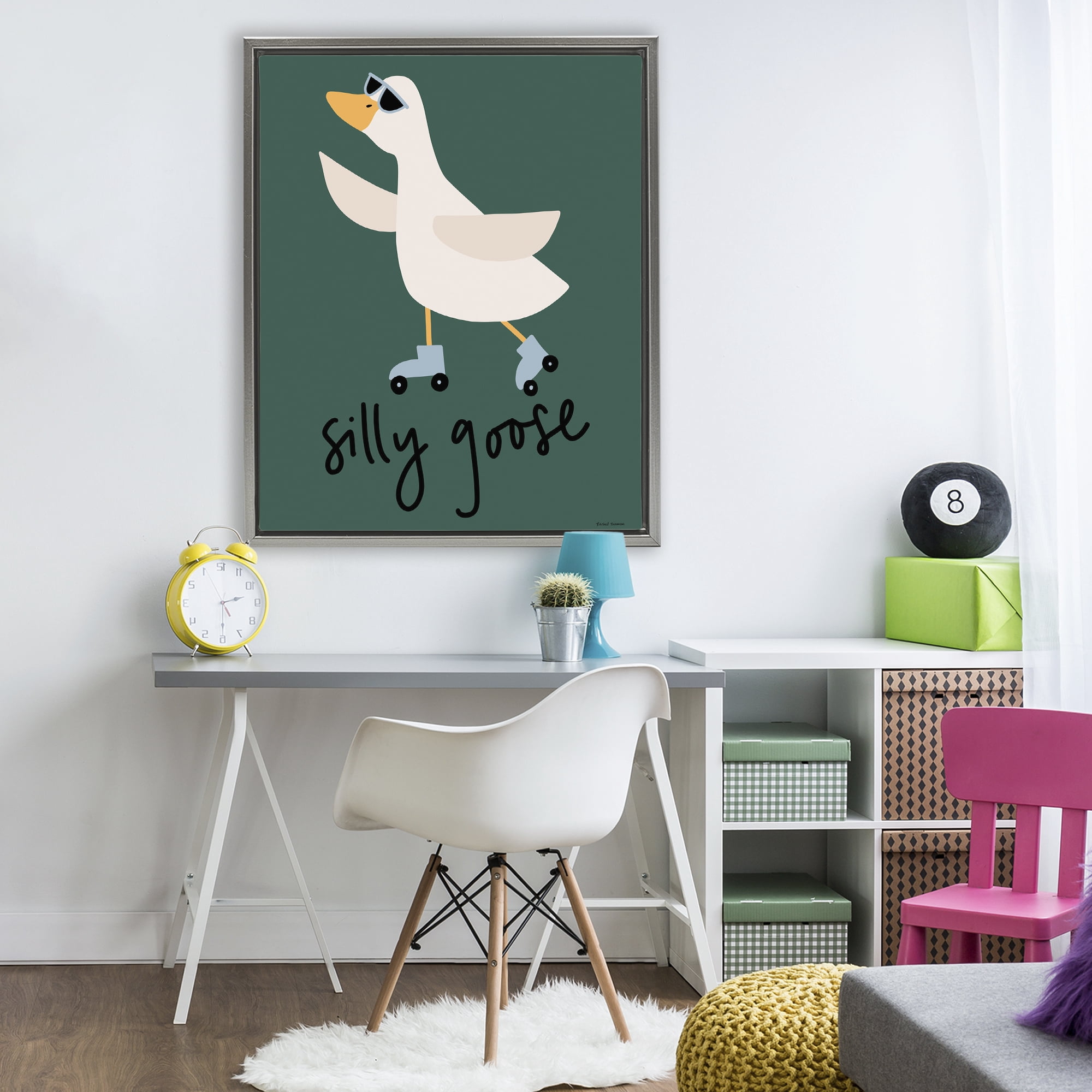 Stupell Industries Silly Goose on Skates Gray Framed Floater Canvas Wall Art, design by Rachel Nieman
