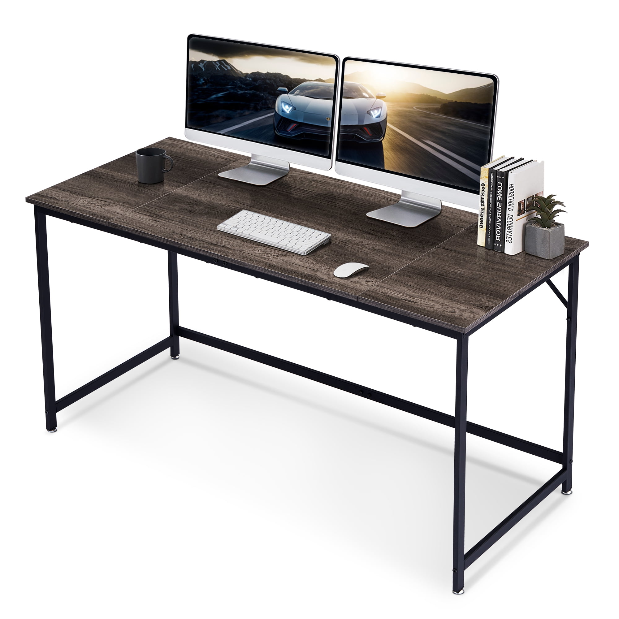 IRONCK Computer Desk 55 Industrial Writing Desk Office Desk Gaming Desk with Sturdy Metal Frame Espresso Simple Study Table Workstation for Home Office