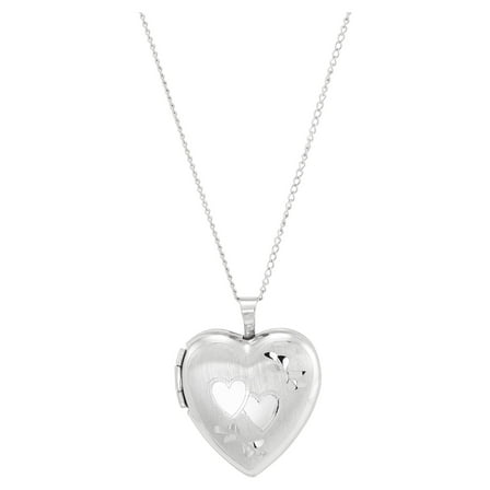Brilliance Fine Jewelry Sterling Silver Hollow Locket Heart Double-Heart Engraved Design Pendant, 18"