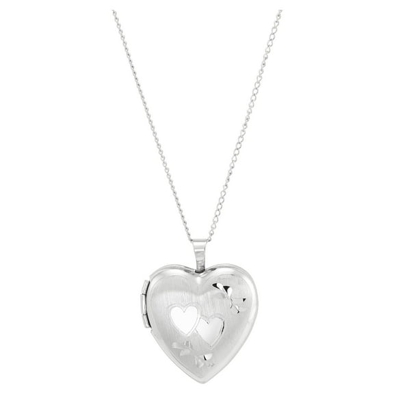 Brilliance Fine Jewelry Sterling Silver Hollow Locket Heart Double-Heart Engraved Design Pendant, 18"