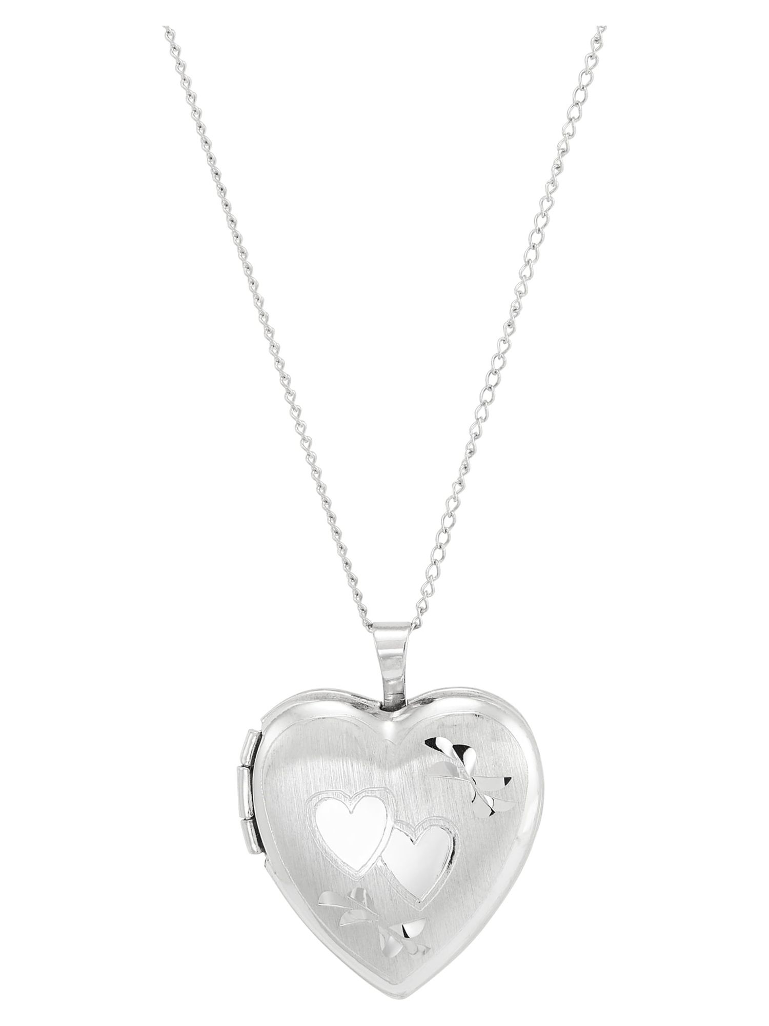 Brilliance Fine Jewelry Sterling Silver Hollow Locket Heart Double-Heart Engraved Design Pendant, 18"
