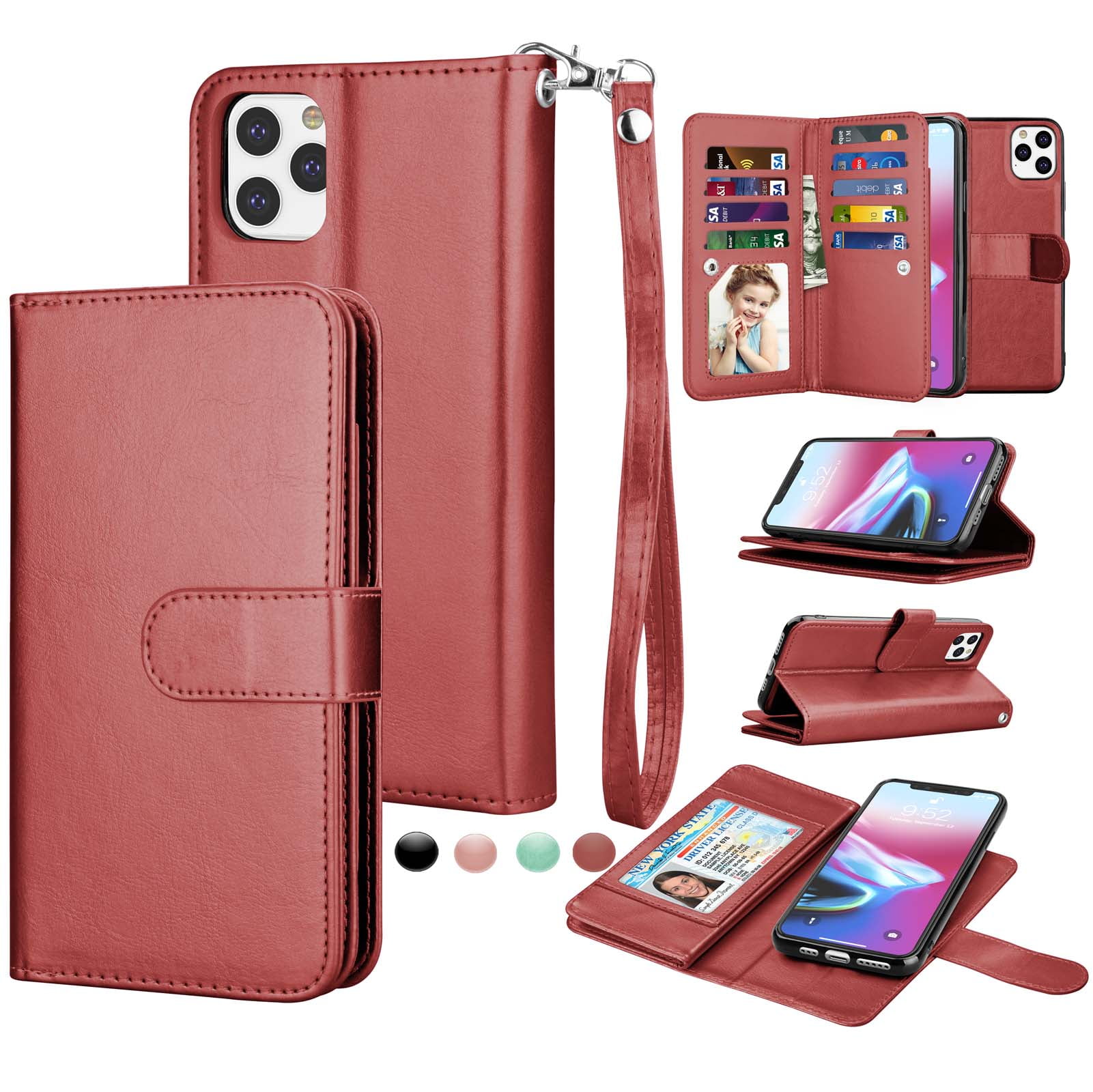 XYX Wallet Case for iPhone 11, RFID Blocking PU Leather Card Slots Magnetic  Kickstand Shockproof Protective Cover for iPhone 11 6.1 Inch, Light Pink