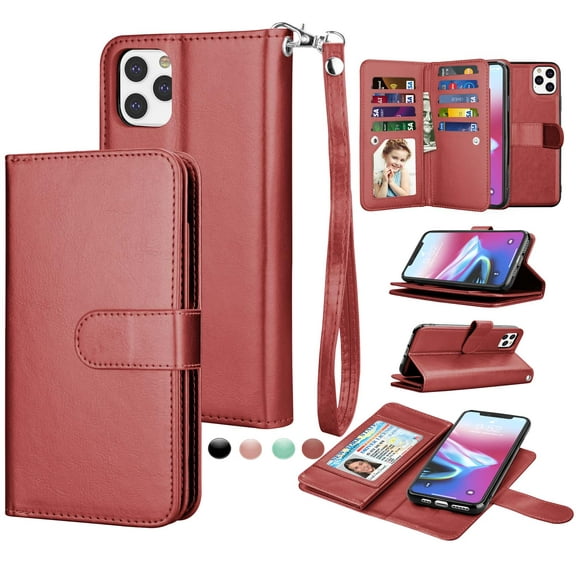 iPhone 11 Pro Max Wallet Case, iPhone 11 Pro Max PU Leather Case, Njjex PU Leather Magnet Stand Wallet Credit Card Holder Flip Case 9 Card Slots Case for iPhone 11 Pro Max 2019 6.5" -Red