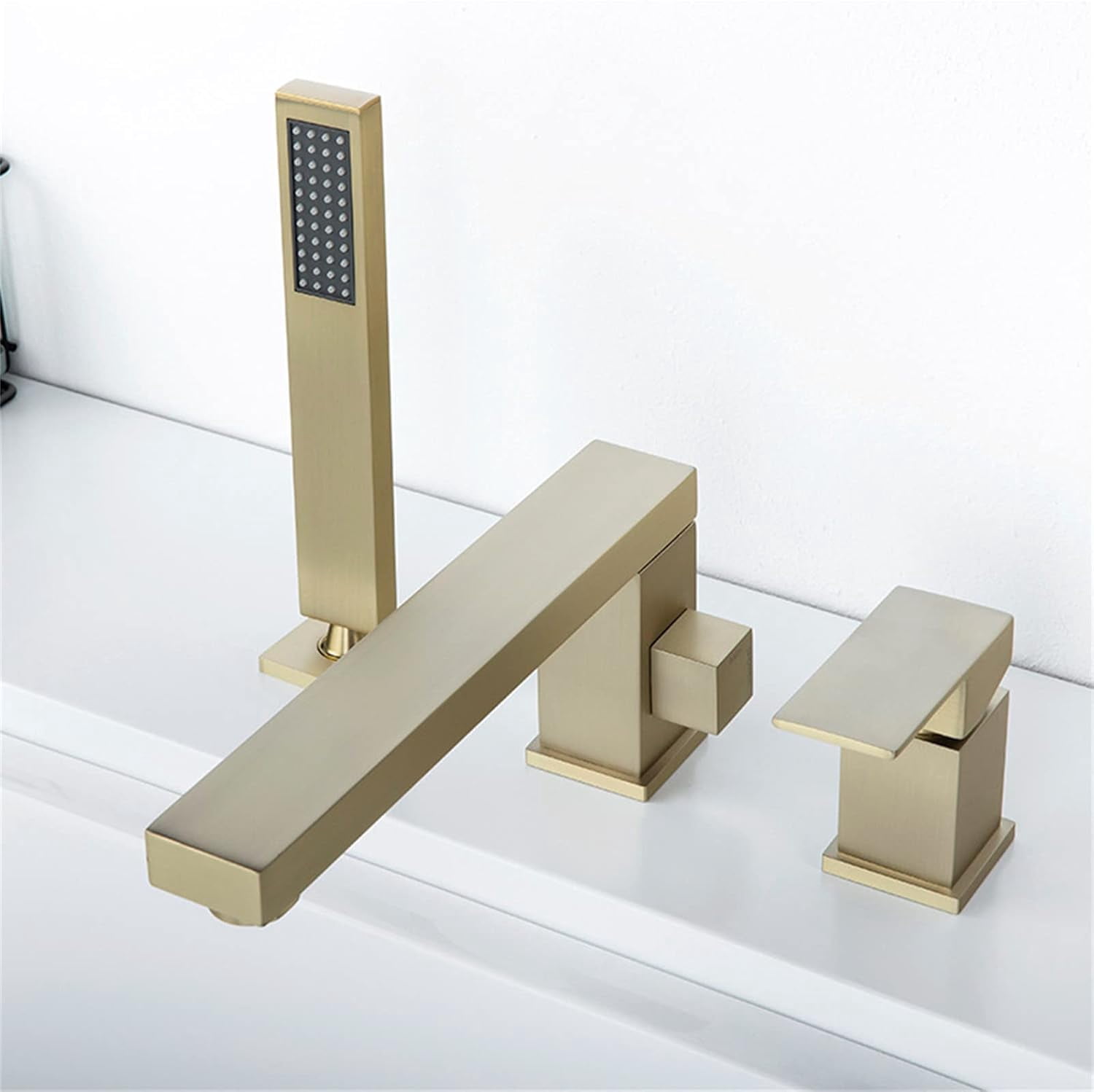 Bathtub Faucet, Deck Mounted Brass Shower Tub Faucet Hot and Cold Water Mixer Bath Faucet with Handheld Shower