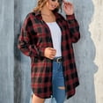 thumbnail image 6 of Delliss Fall Plaid Shirt For Women Basic Lapel Button Casual Cardigan Top Long Sleeve Jacket, 6 of 9