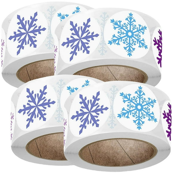 Stickers para Cuadernos FrostFlakes 4Pzas 4x50 Etiquetas Copos de Nieve Ø2.5cm 8 Diseños Papel Adhesivo Mate Multicolor.