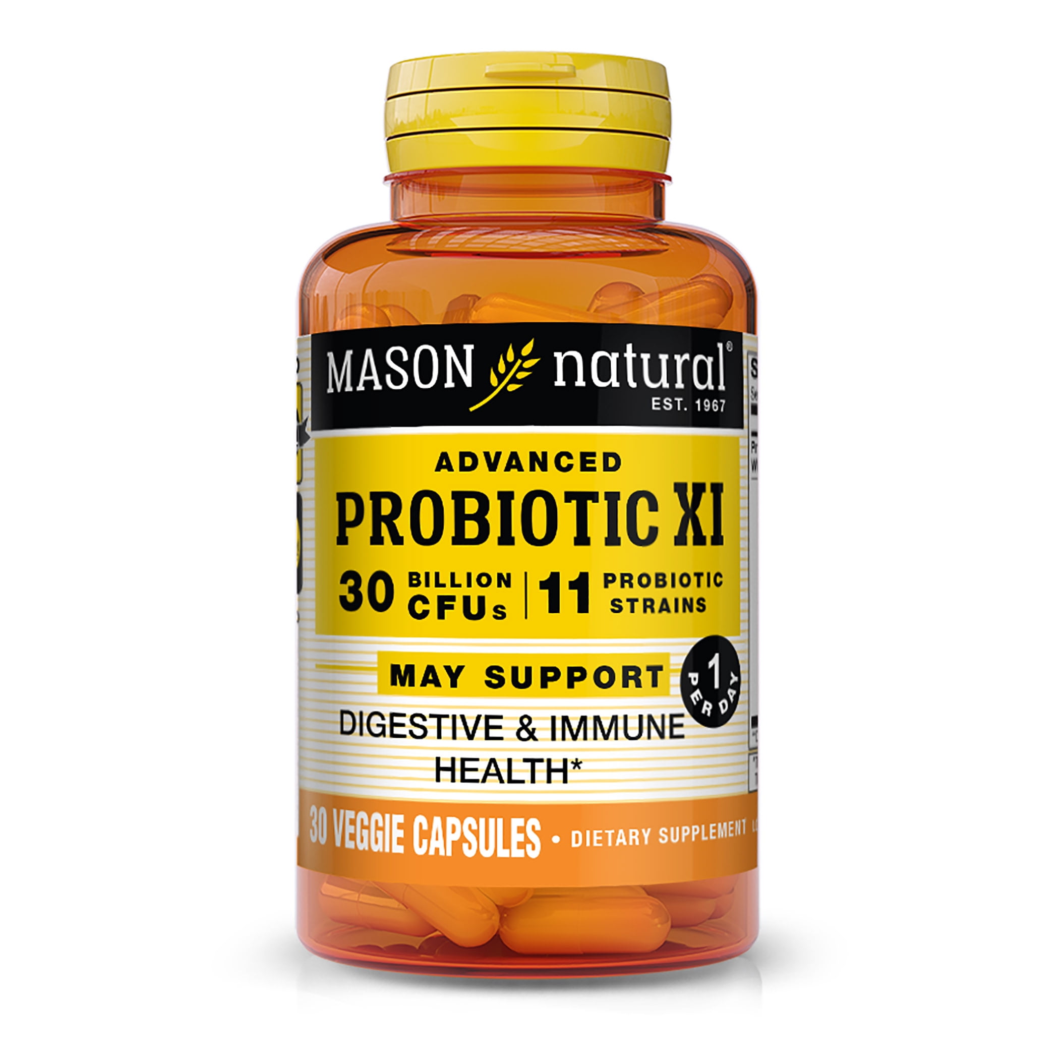 Mason Natural Advanced Probiotic XI with 30 Billion CFUs with 11 Key Strains - Dual Action Formula, For Healthy Digestion, Improved Gastrointestinal and Immune Health, 30 Veggie Capsules