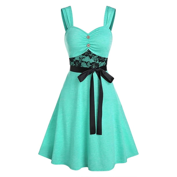 Vestidos Para Mujer Vestidos Casuales Color Sólido Botones Correas Sin Mangas Punk Encaje Panel Vestido Odeerbi ODB164543