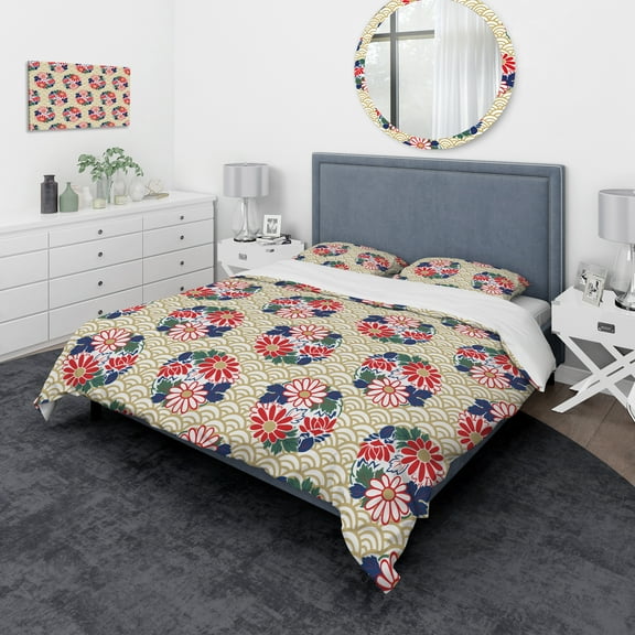 Designart 'Japanese Floral Pattern' Oriental Duvet Cover Set