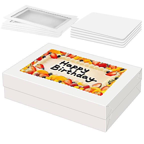Livease 5pcs 14x10x4 White Large Cake Boxes with Window Rectangle Quarter Sheet Bakery Boxes