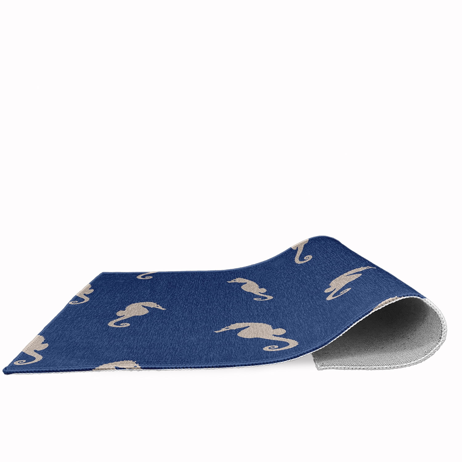 18" x 30" Simply Daisy Sea Horses Beach Style Chenille Area Rug, Nautical Navy