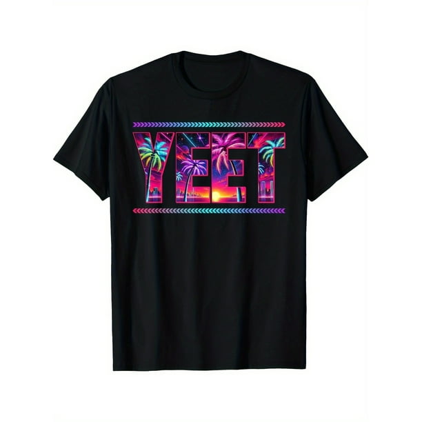 Vibrant Palm Tree & Fireworks Design, Fun Crew Neck Short Sleeve Tee for Boy, Limited Edition Gift, 100% Cotton, Retro , Perfect for Casual Outings & Outdoor Adventures