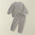 thumbnail image 3 of Mercatoo Toddler Baby Boys Girl Solid Color Outfit Set Sweatsuit Crewneck Sweatshirt Sweatpants Pants Fall Winter Kids Clothes, 3 of 5