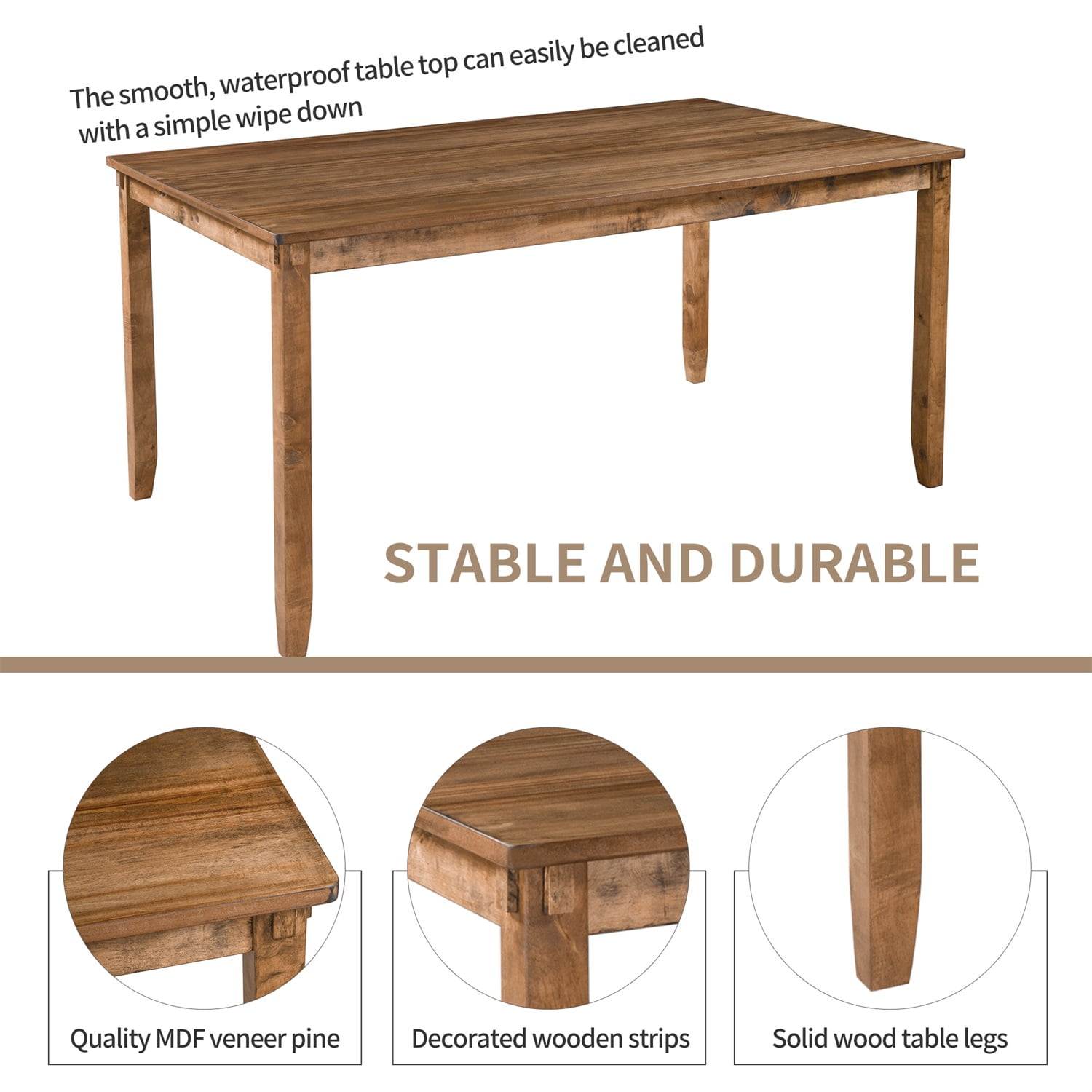 Kadyn 6-Piece Kitchen Dining Table Set Wooden Rectangular Dining Table, 4 Fabric Chairs and Bench Family Furniture (Natural Cherry)