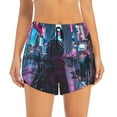 thumbnail image 4 of Lsque Neon Night Cityscape Printed Women's Running Shorts with Liner Pockets,Elastic Quick Dry Workout Athletic Gym Yoga Shorts,Womens High Waist Shorts-X-Large, 4 of 9