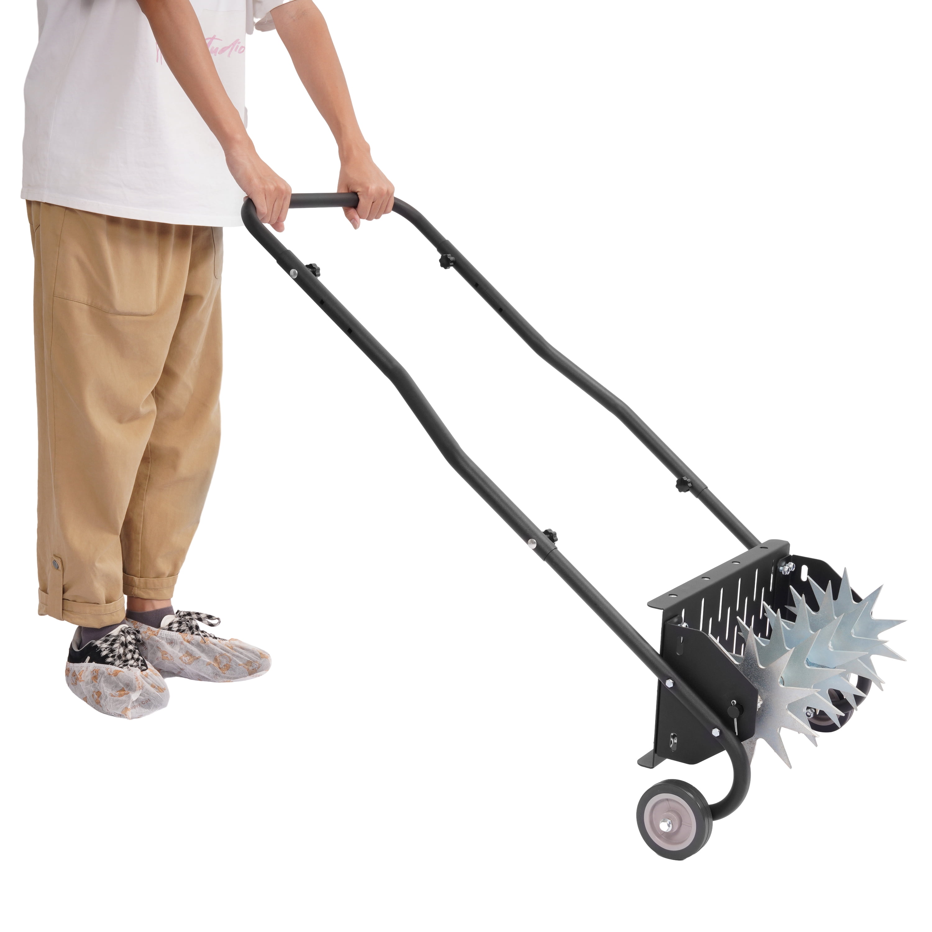 KOJEM 18-Inch Push Spike Aerator Heavy Duty Rolling Lawn Aerator Rotary Spike Lawn Aerator Manual Aeration Equipment with Steel Handle Suitable for Lawns Garden and Yard Grass Aeration